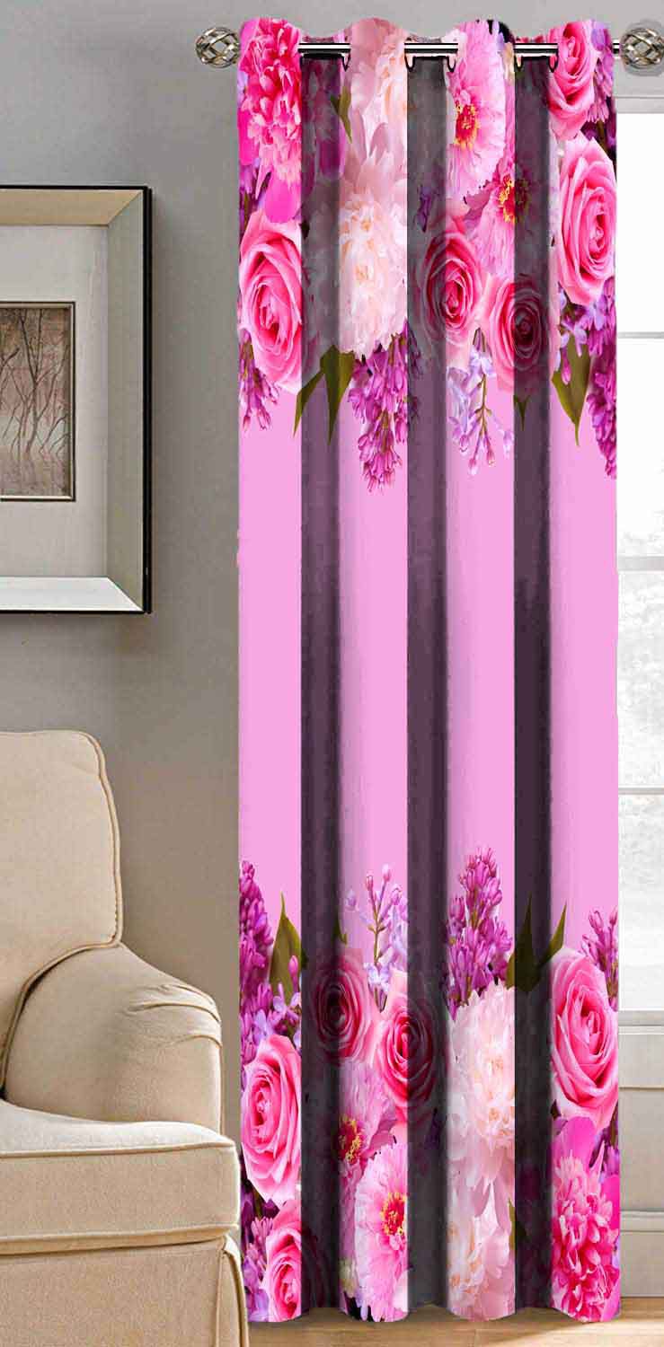     			HOMETALES Floral Semi-Transparent Curtain 9 ft Pack of 1 Pink