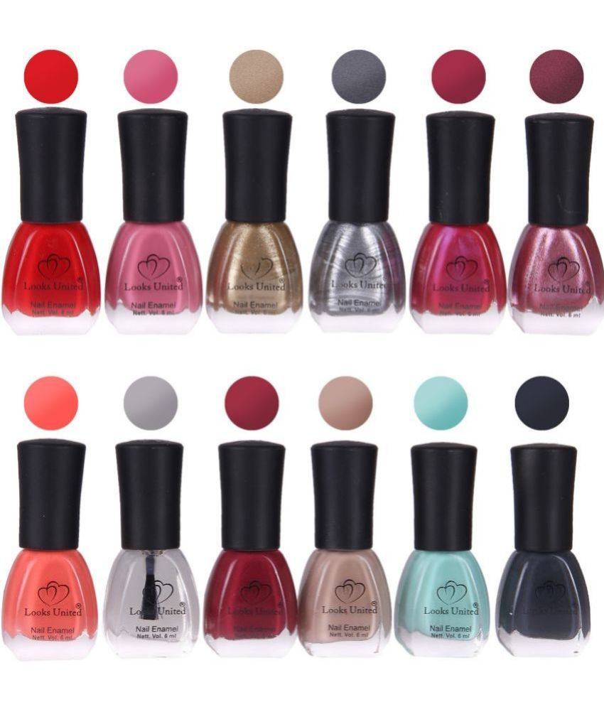     			Looks United - Multi Glossy Nail Polish ( Pack of 12 )