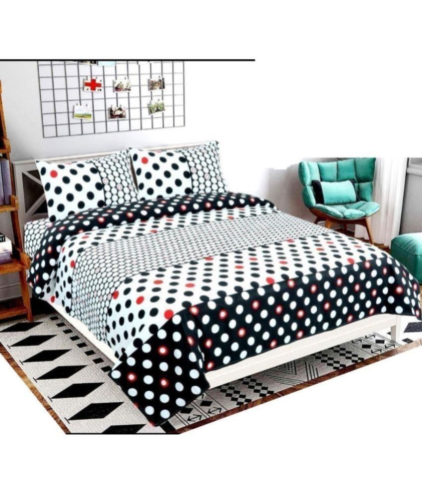     			SWEEKAR HOME DECOR Microfiber Polka Dots Double Bedsheet with 2 Pillow Covers - White