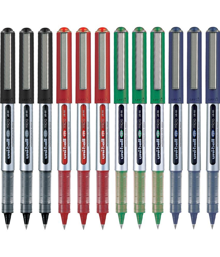     			Uni-Ball Eye Ub 150 Black, Blue, Red & Green Ink Roller Ball Pen (Pack Of 12, Blue, Black, Red, Green)