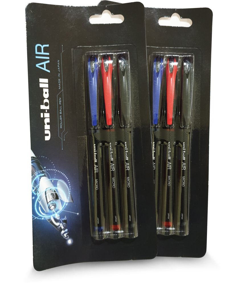     			Uni Ball Air Micro Uba188M 0.5Mm Red,Blue And Black Roller Ball Pen (Pack Of 2, Multicolor)