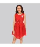 Cutecumber Net Asymmetric Dress For Girls ( Pack of 1 , Red )