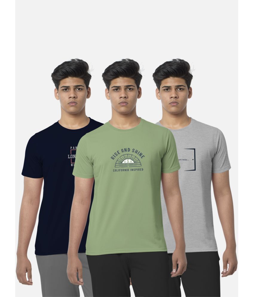     			BULLMER Pack of 3 Cotton Blend Regular Fit Men's T-Shirt ( Navy Blue )