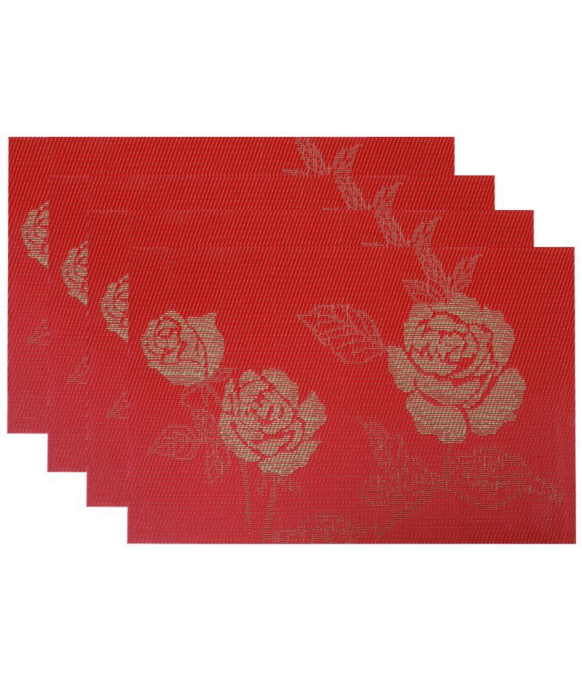     			HOKIPO PVC Floral Rectangle Table Mats 45 cm 30 cm Pack of 4 - Red