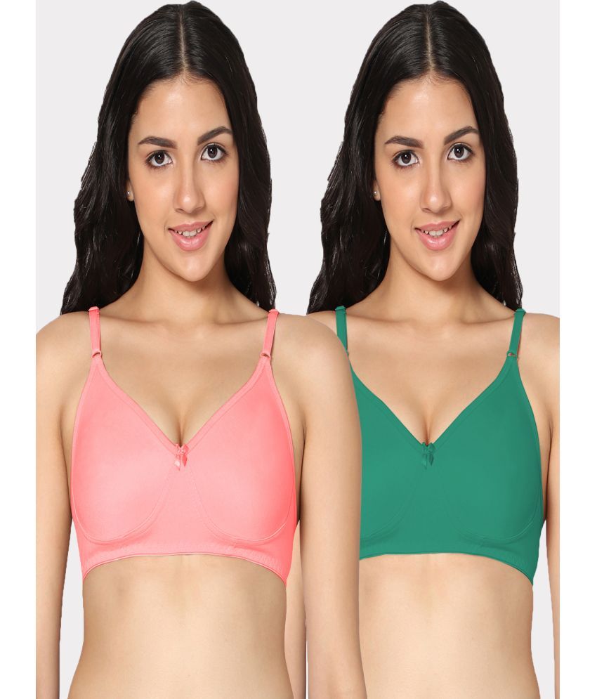     			IN CARE LINGERIE Pack of 2 Cotton Non Padded Women's T-Shirt Bra ( Multicolor )