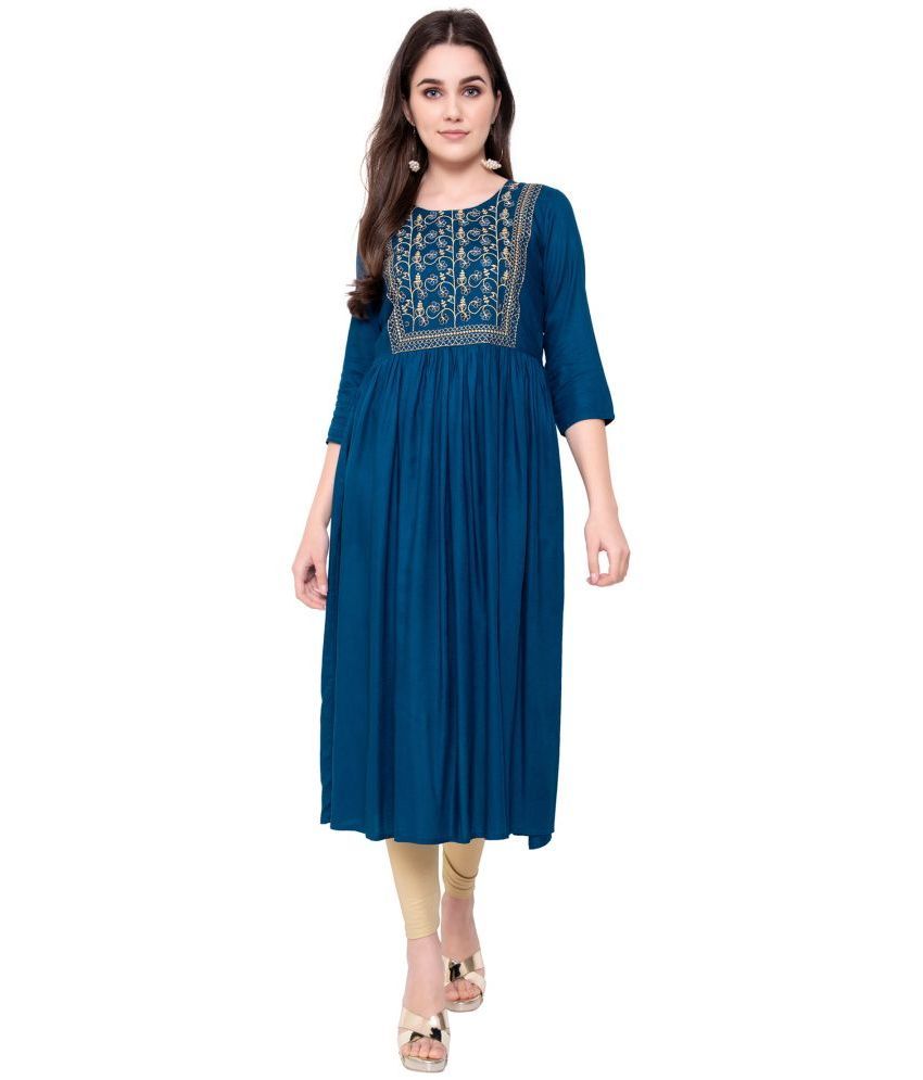     			KRISKA - Blue Rayon Women's Flared Kurti ( Pack of 1 )