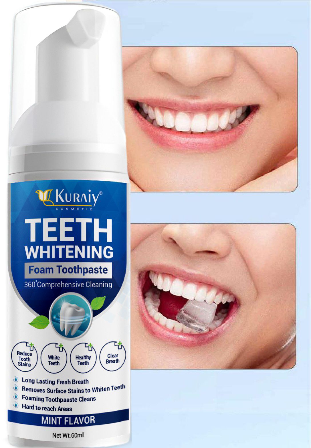     			Kuraiy New Tooth Powder 100Ml Teeth Whitening Powder Brighten Teeth Cleaning Oral Toothbrush