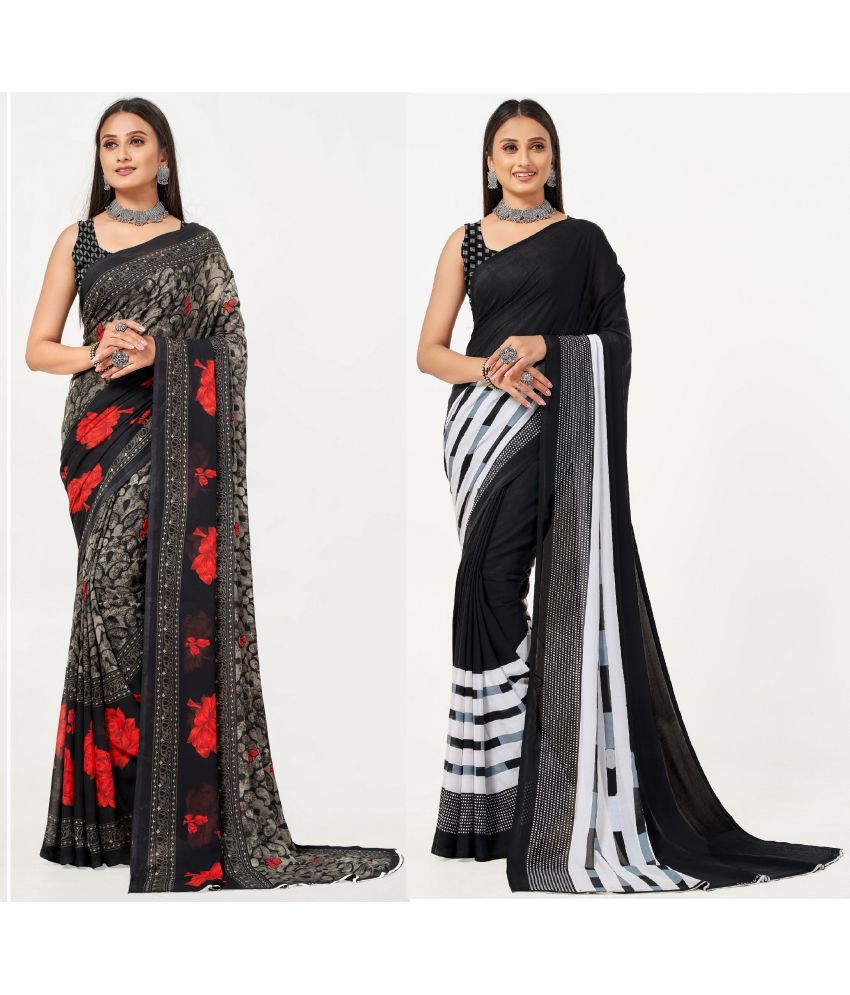     			LEELAVATI - Black Georgette Saree With Blouse Piece ( Pack of 2 )