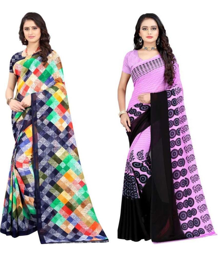     			LEELAVATI - Multicolor Georgette Saree With Blouse Piece ( Pack of 2 )