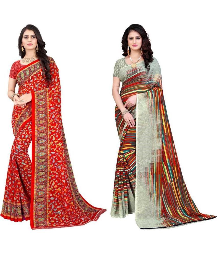     			LEELAVATI - Multicolor Georgette Saree With Blouse Piece ( Pack of 2 )