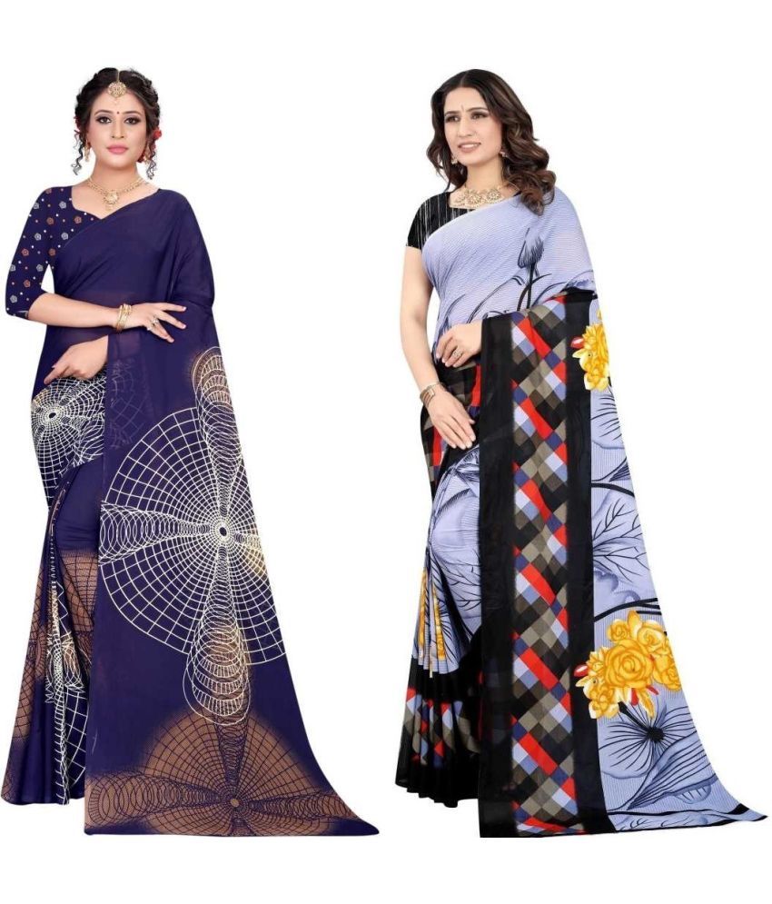     			LEELAVATI - Multicolor Georgette Saree With Blouse Piece ( Pack of 2 )