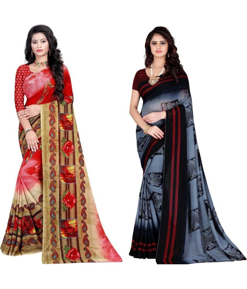     			LEELAVATI - Multicolor Georgette Saree With Blouse Piece ( Pack of 2 )