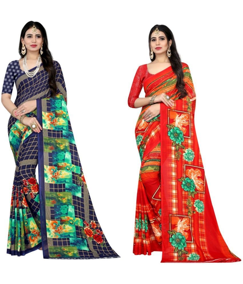     			LEELAVATI - Multicolor Georgette Saree With Blouse Piece ( Pack of 2 )