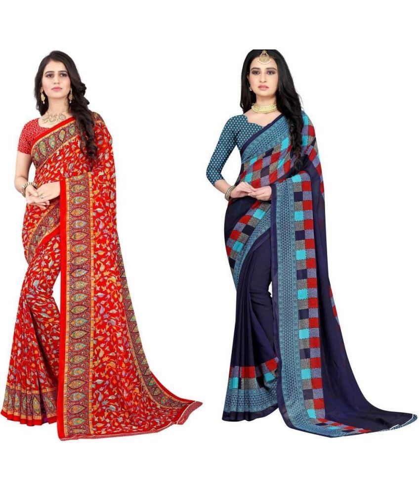     			LEELAVATI - Multicolor Georgette Saree With Blouse Piece ( Pack of 2 )