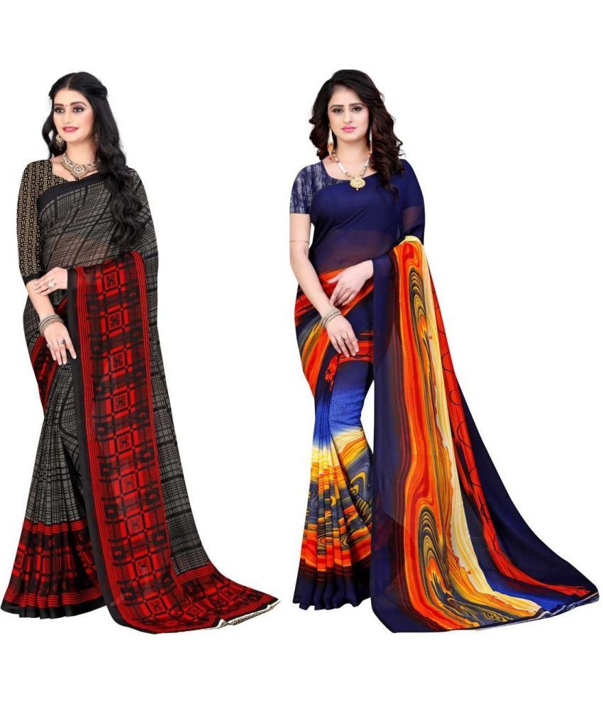     			LEELAVATI - Multicolor Georgette Saree With Blouse Piece ( Pack of 2 )