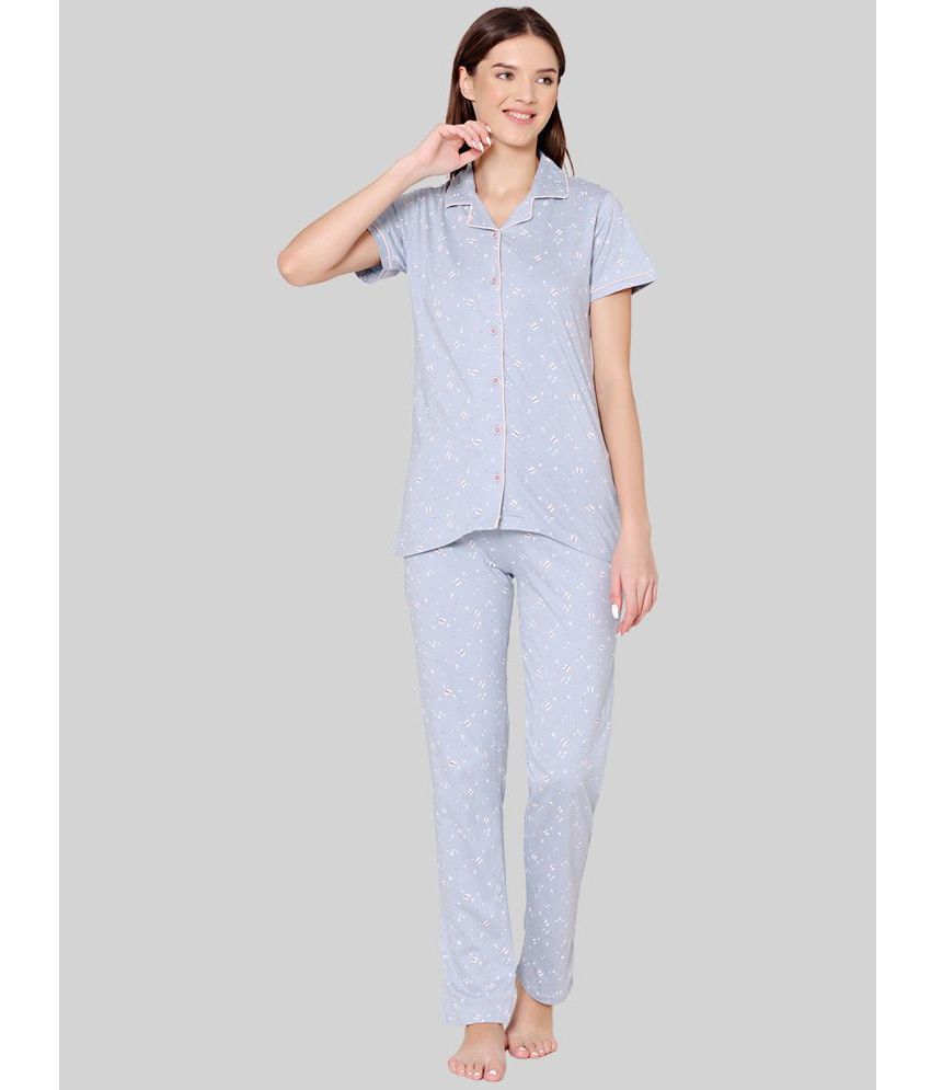     			Bodycare - Light Blue Cotton Women's Nightwear Nightsuit Sets ( Pack of 1 )