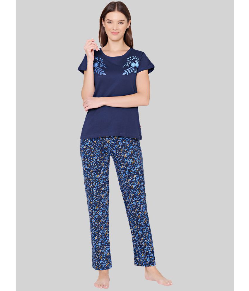     			Bodycare - Navy Blue Cotton Women's Nightwear Nightsuit Sets ( Pack of 1 )