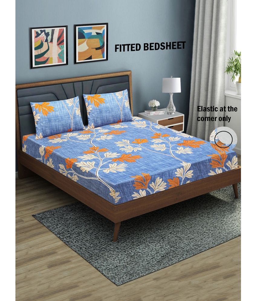     			HOMETALES Microfibre Floral 1 Bedsheet with 2 Pillow Covers - Blue