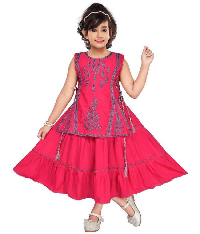     			M.MONGELADRESSES Cotton Blend Frock For Girls ( Pack of 1 , Pink )