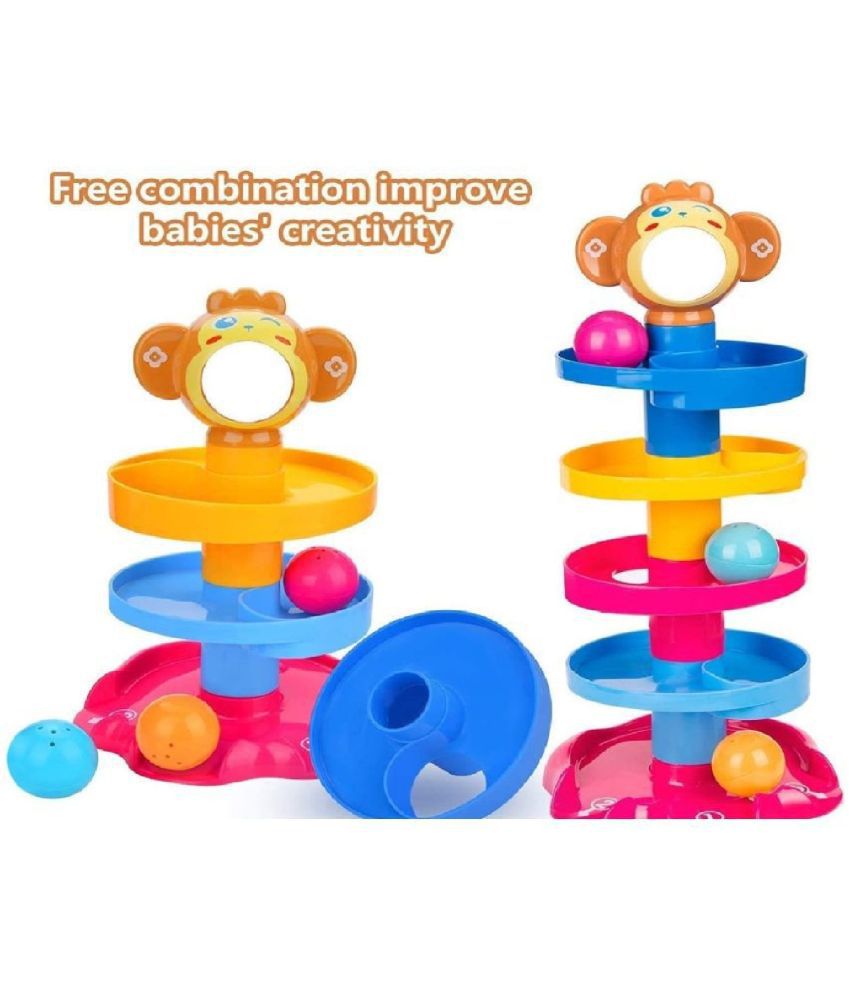     			Monkey Heavy Plastic Ball Drop Toy for Babies and Toddlers | New 5 Layer Tower Run with Swirling Ramps and 3 Puzzle Rattle Balls