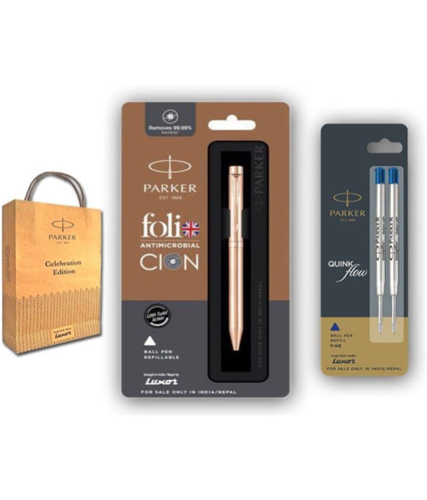     			Parker Folio Antimicrobial Copper Ion Ball Pen With Flow Combo Refills (Rose Gold) Ball Pen (Pack Of 2, Blue)