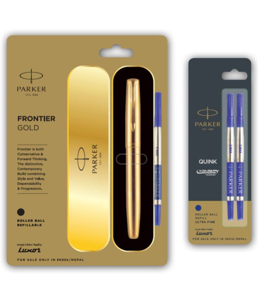     			Parker Galaxy Frontier Gold Roller Ball With Gold Trim And Ultra Refills Combo Pack Roller Ball Pen (Pack Of 2, Blue)