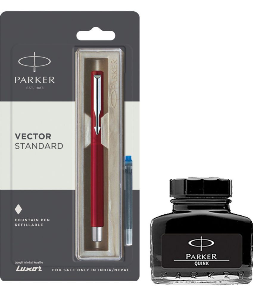     			Parker Vector Standard Ct Fountain Pen - Red With Black Quink Ink Bottle (Pack Of 2, Black)