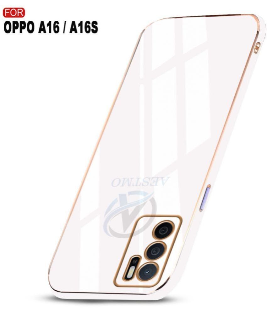     			AESTMO - White Silicon Plain Cases Compatible For Oppo A16 ( Pack of 1 )