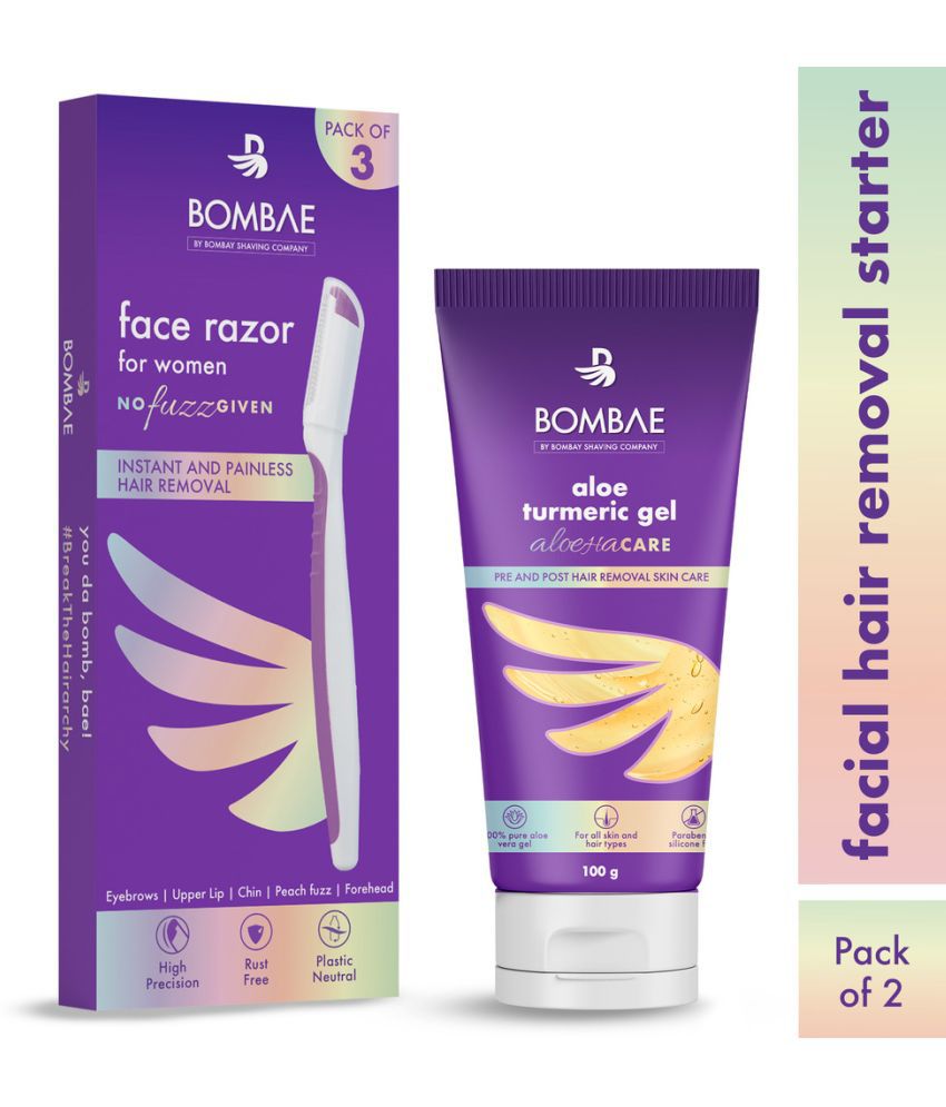 Bombae Face Razor for women|With aloe turmeric gel for glowing skin|Women Razor for Eyebrow, Upper Lip, Forehead, Peach Fuzz, Chin