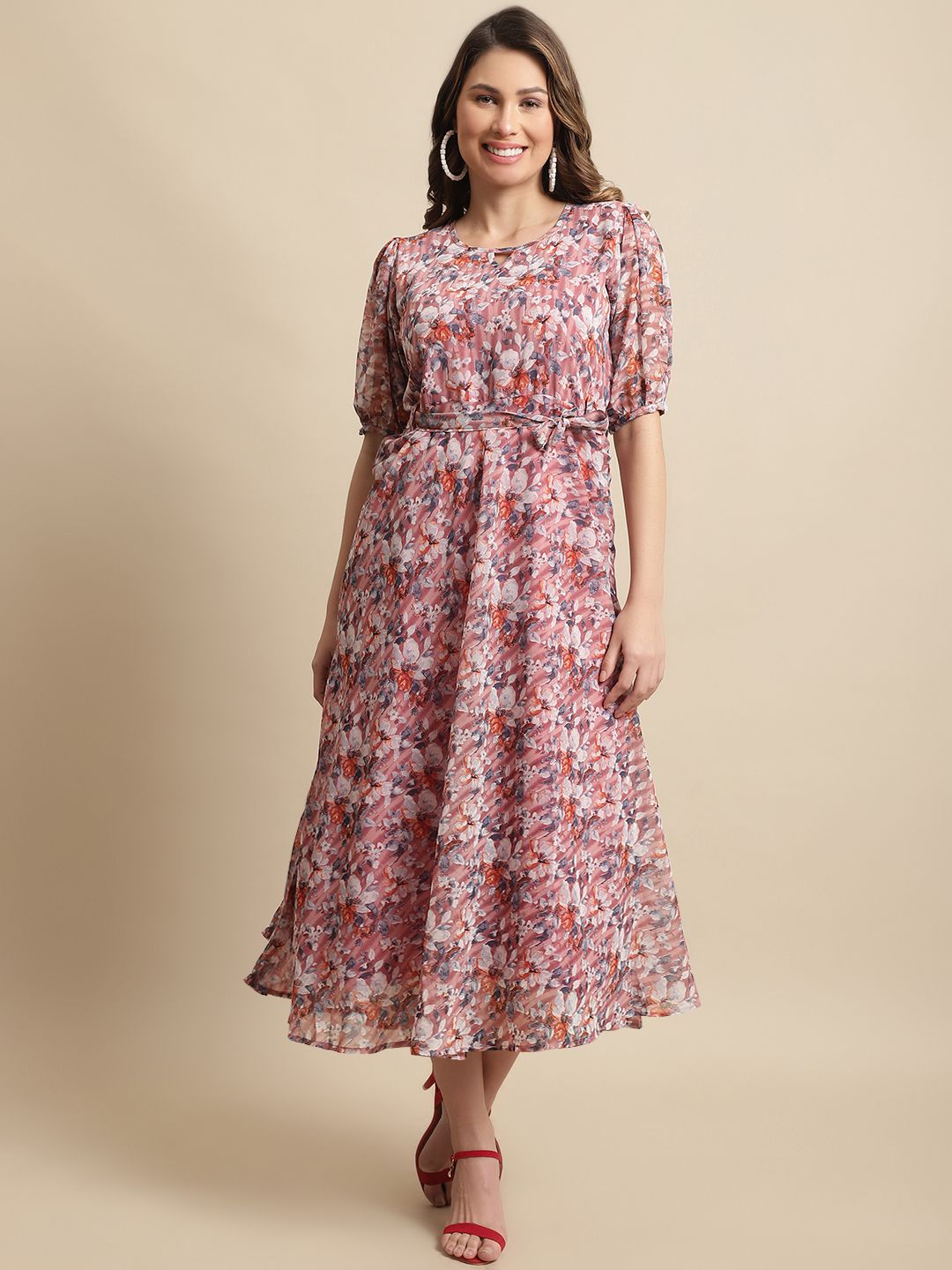     			Fabflee - Brown Chiffon Women's Fit & Flare Dress ( Pack of 1 )