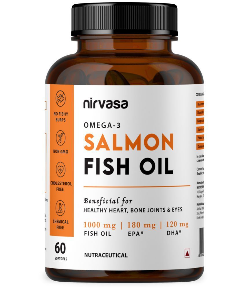     			Nirvasa Salmon Fish Oil Softgel Capsule, for Healthy Heart, Brain and Eyes, enriched with Fish Oil 1000mg, EPA 180 mg (1 X 60 Softgel Capsules)