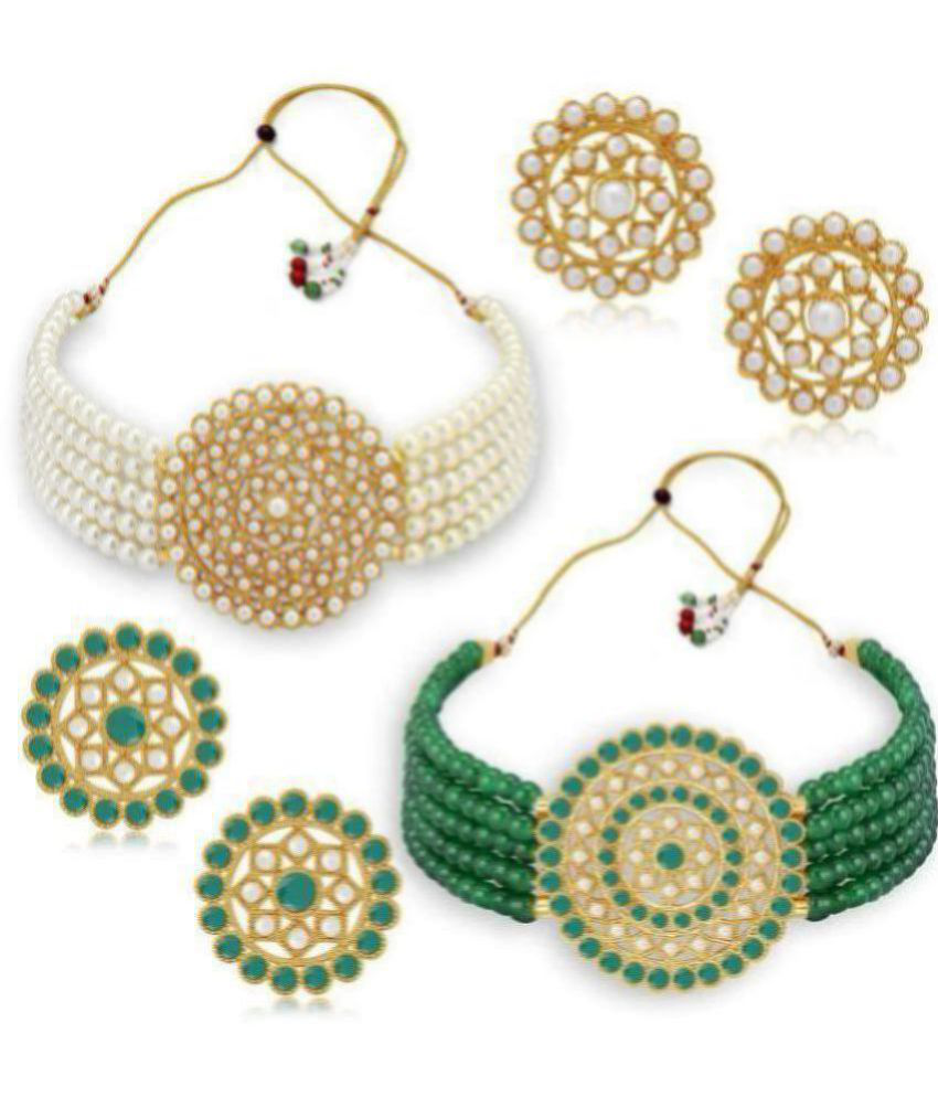     			PUJVI - Golden Pearls Necklace Set ( Pack of 2 )