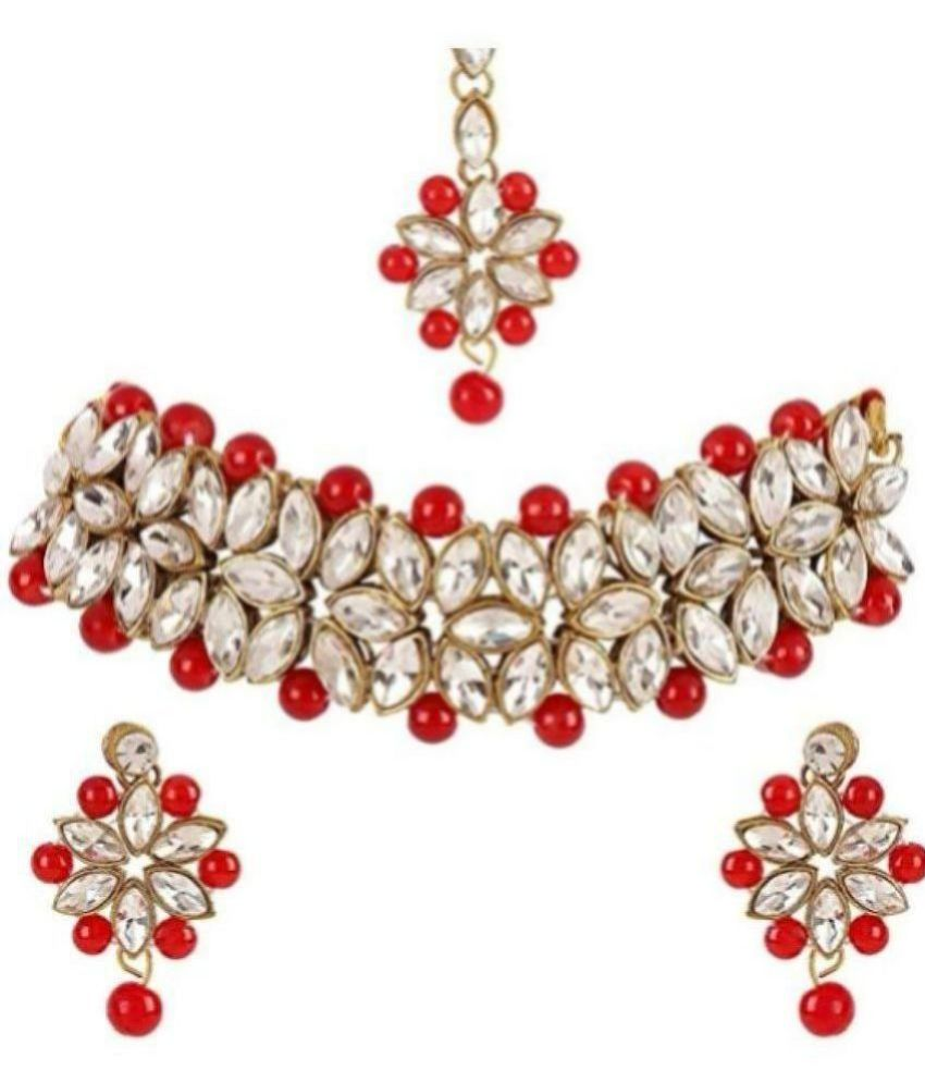     			PUJVI - Red Alloy Necklace Set ( Pack of 1 )