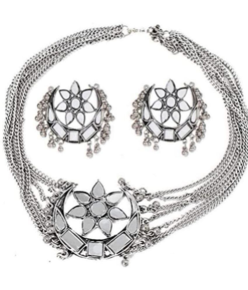     			PUJVI - Silver Oxidised Silver Necklace Set ( Pack of 1 )