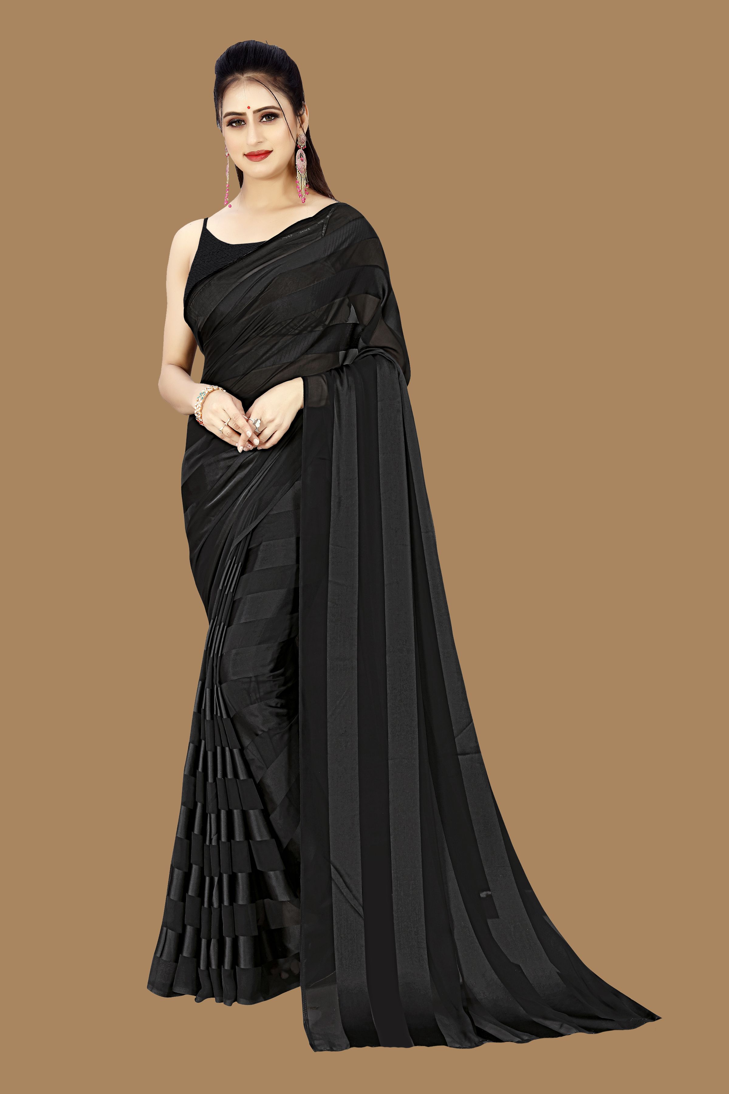     			Sherine - Black Satin Saree Without Blouse Piece ( Pack of 1 )