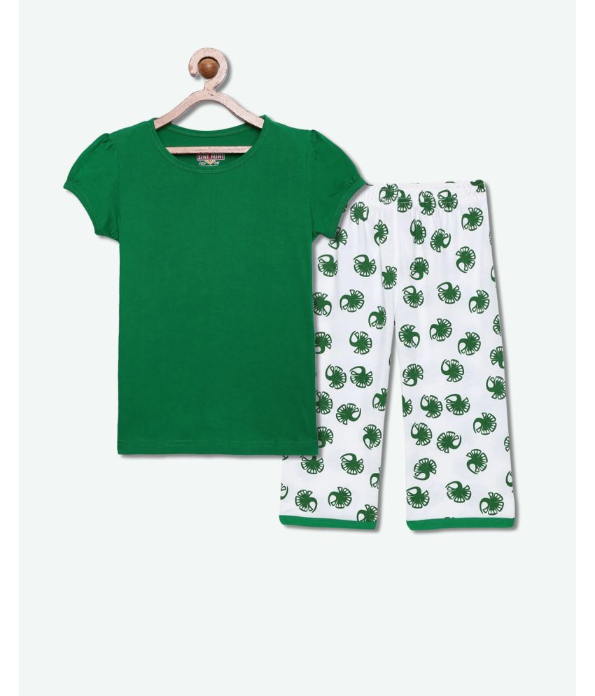     			Sini Mini - Green Cotton Girls Top With Capris ( Pack of 1 )