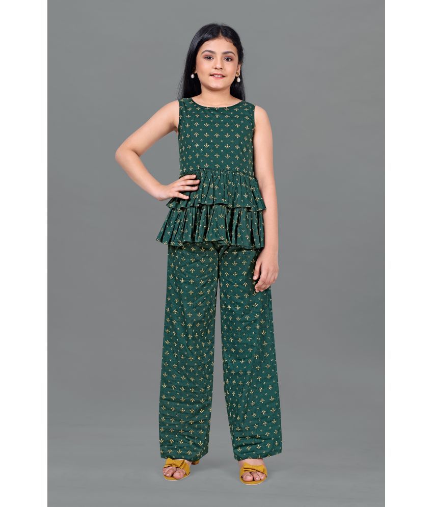     			Fashion Dream - Dark Green Cotton Girls Top With Pants ( Pack of 1 )