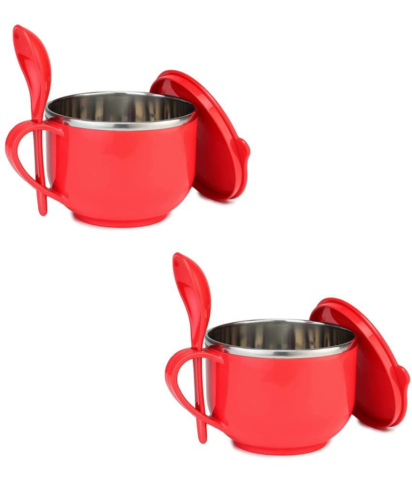     			HOMETALES Plastic Microwave Safe Soup Bowl, Pack of 2, 400ml Each, Colour Red