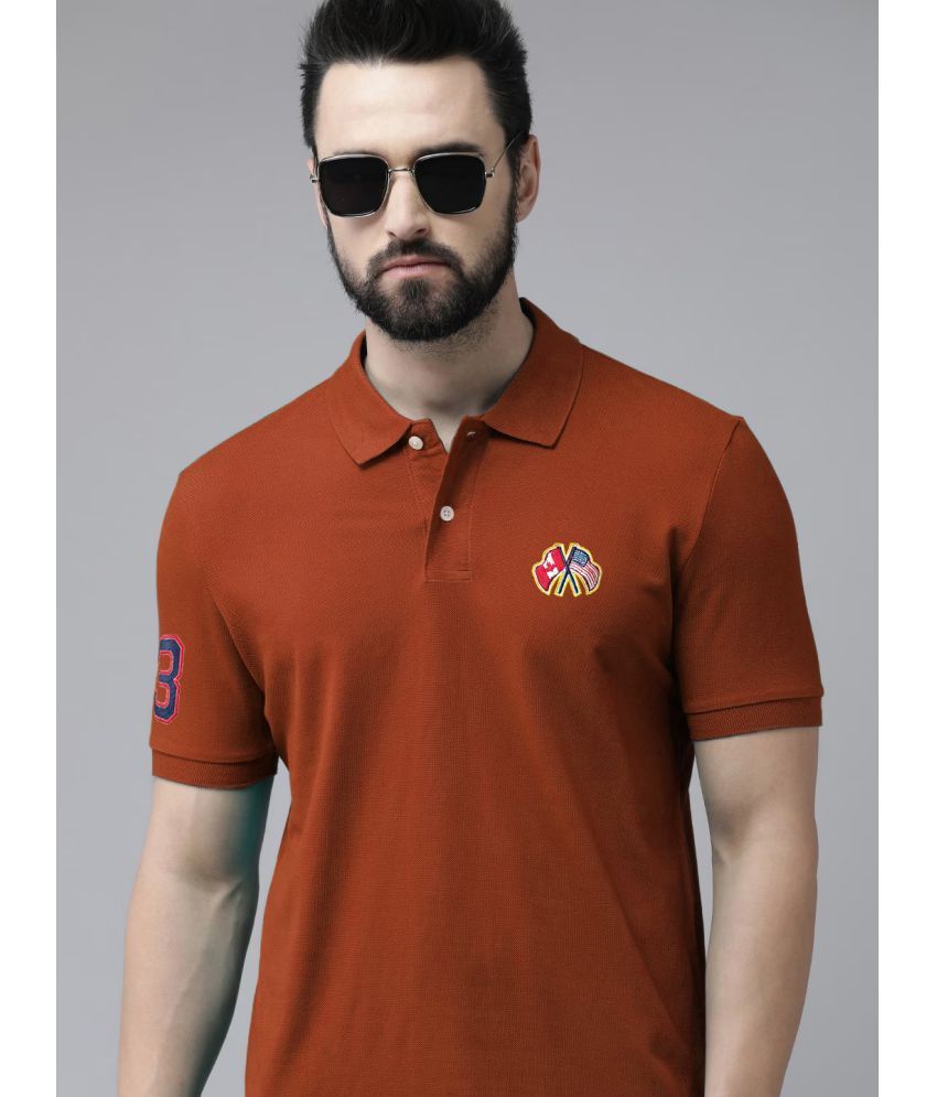     			Merriment - Rust Brown Cotton Blend Regular Fit Men's Polo T Shirt ( Pack of 1 )