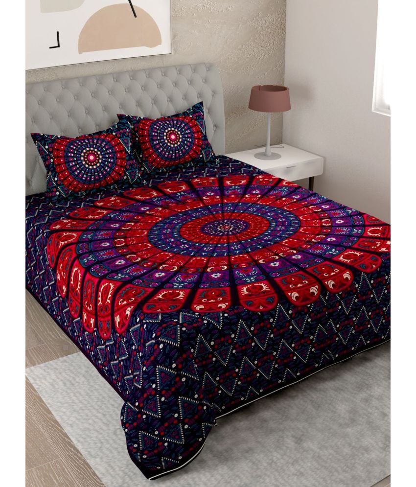     			Uniqchoice - Purple Cotton Double Bedsheet with 2 Pillow Covers