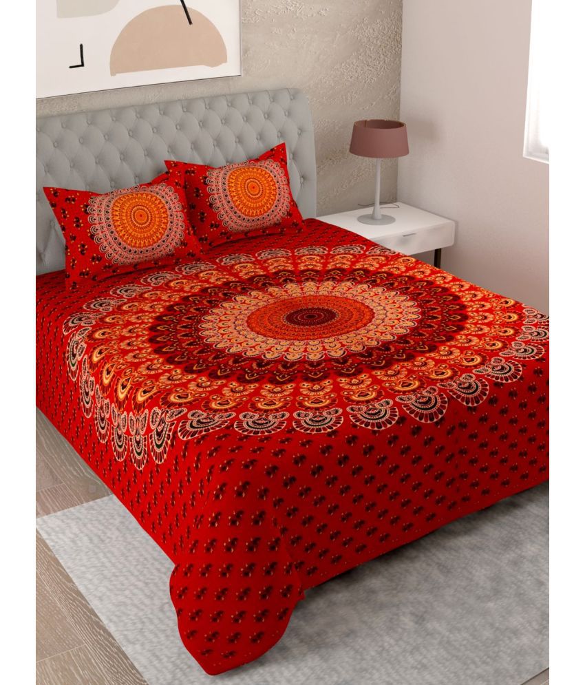     			Uniqchoice - Red Cotton Double Bedsheet with 2 Pillow Covers