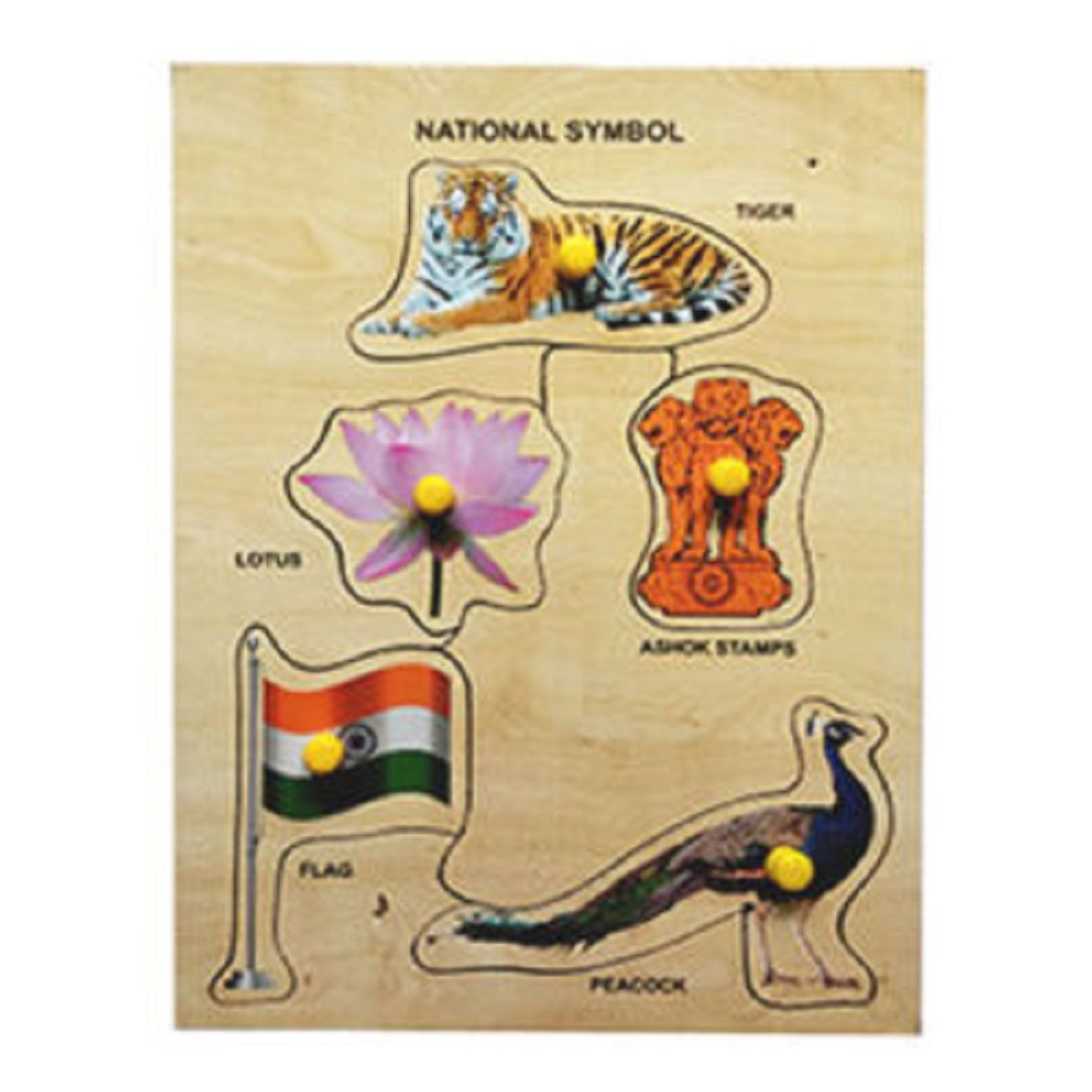    			WISSEN Wooden National Symbols Learning Knob Educational tray -Economy-9*6 inch for kids  3 years & above
