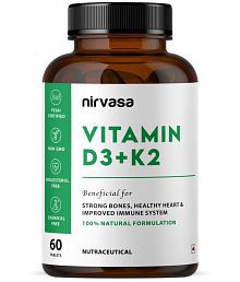 Nirvasa Vitamin D3 + K2 Tablets, to Support Bone &amp; Heart Health, enriched with Calcium carbonate, Vitamin D3 and Vitamin K2-7 (1 X 60 Tablets)
