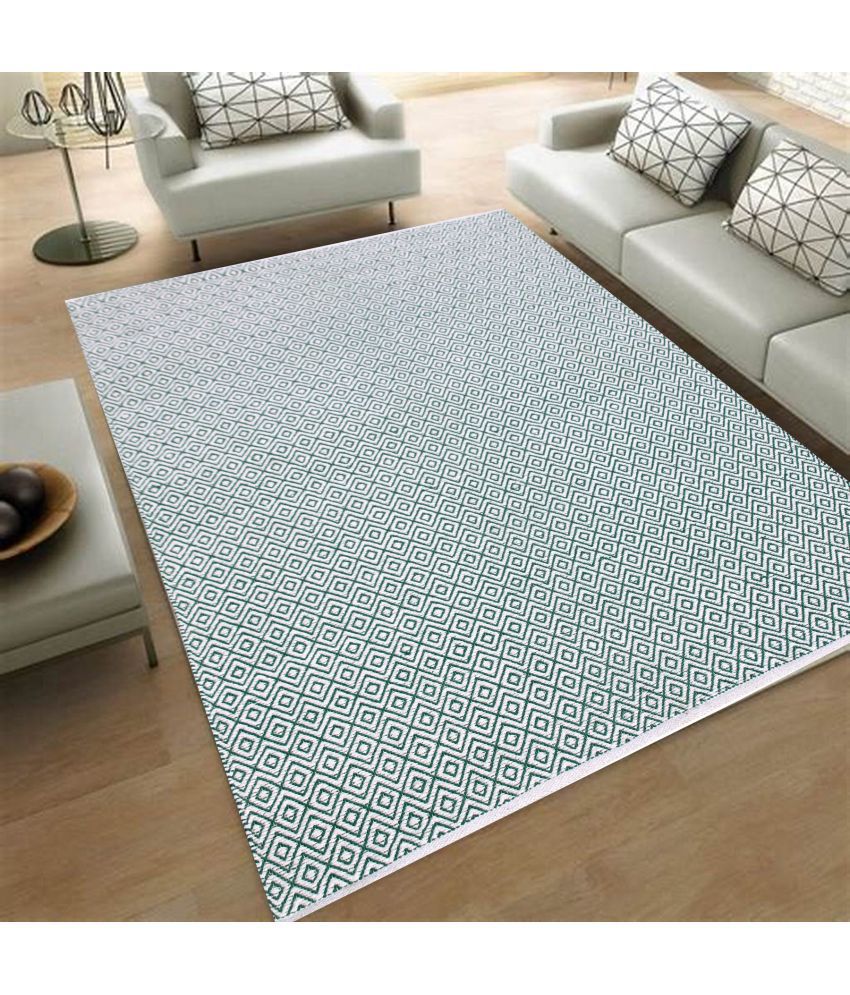     			MRIC Green Cotton Carpet Geometrical 4x6 Ft