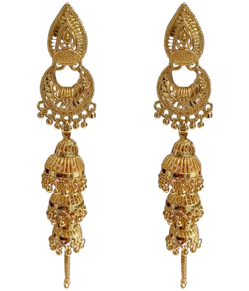     			Happy Stoning - Golden Jhumki Earrings ( Pack of 1 )