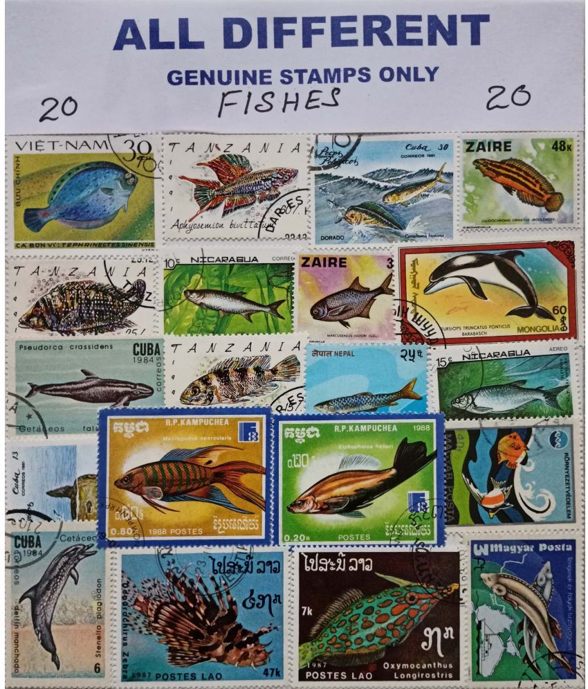     			Hop n Shop - Rare Collection of 20 Different Fishes 20 Stamps