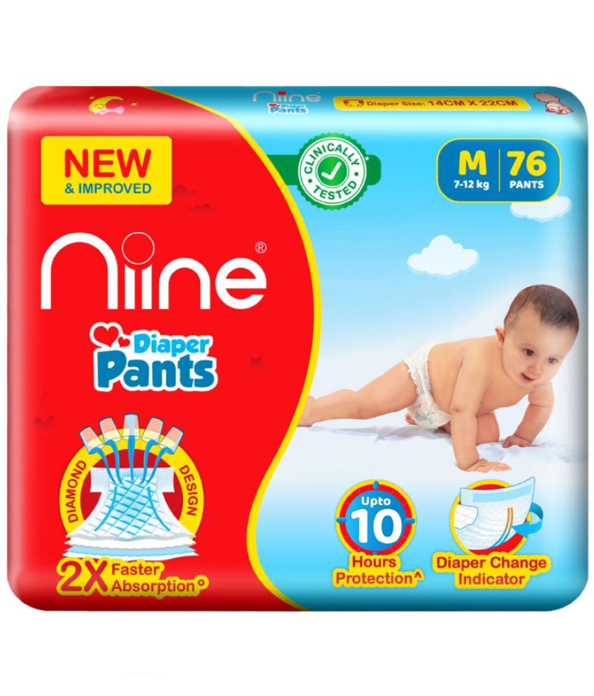     			Niine Baby Diaper Pants Medium(M) Size (Pack of 1) 76 Pants for Overnight Protection with Rash Control