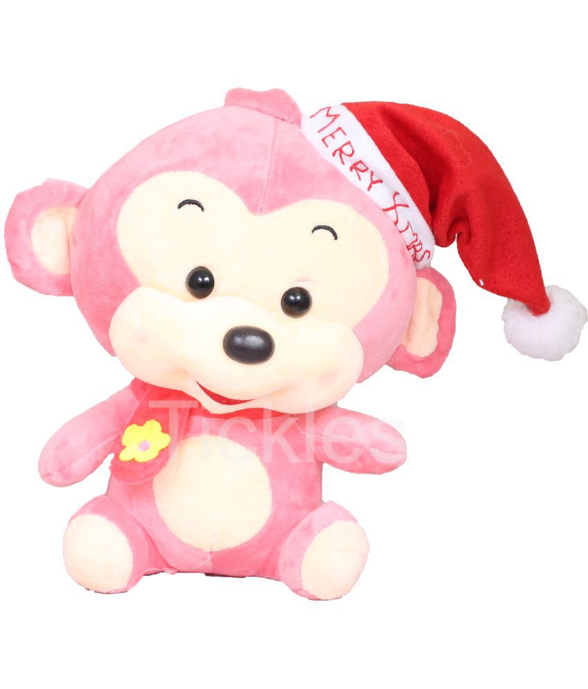     			Tickles Soft Stuffed Plush Animal Monkey with Christmas Santa Cap and Muffler Toy for Kids Room  (Color: Pink Size: 25 cm)