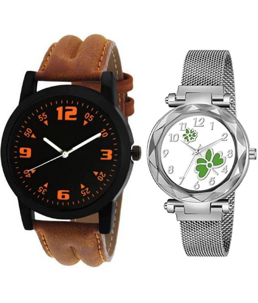     			newmen - Brown Leather Analog Couple's Watch