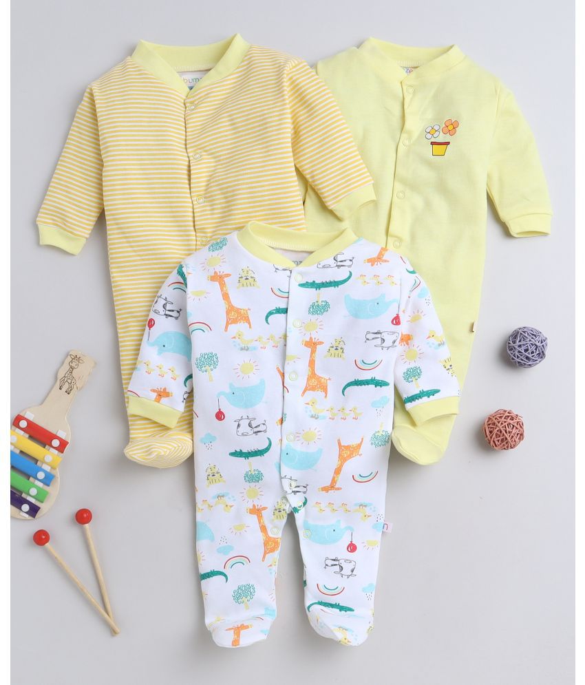     			BUMZEE - Yellow Cotton Rompers For Baby Girl ( Pack of 3 )